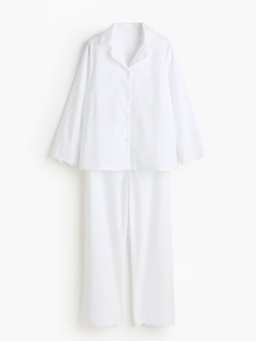 EGYPTIAN COTTON PAJAMAS WITH EYELET EMBROIDERY Medium White